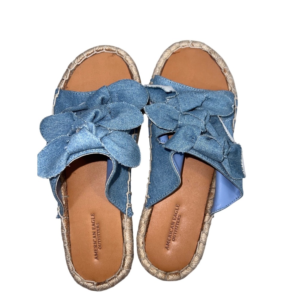 American Eagle Outfitters Denim Espadrille Bow Slide Sandals Blue Women Sm Med